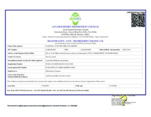 Ayush Excil Membership certificate
